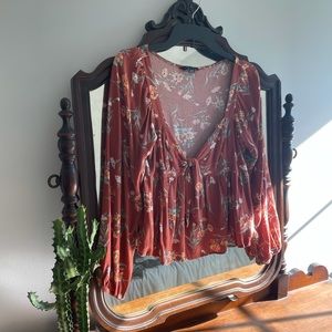 Cropped orange floral top